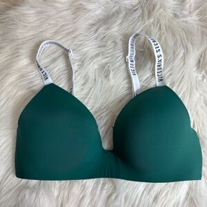Victoria's Secret Green Tshirt Lightly Lined Wireless Bra with White Logo Straps